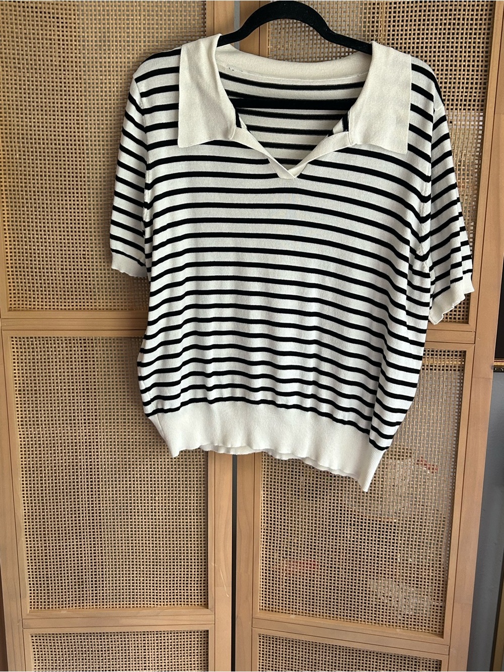 Dazy Plus Black & Cream Striped Knit Polo Sweater Top Size 1XL Old Money Coastal